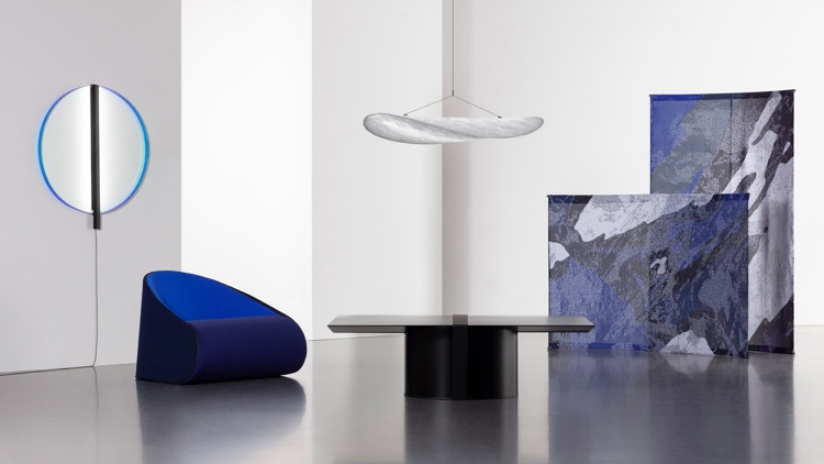 hopfällbara möbler fåtölj bord rumsavdelare svart blå modern