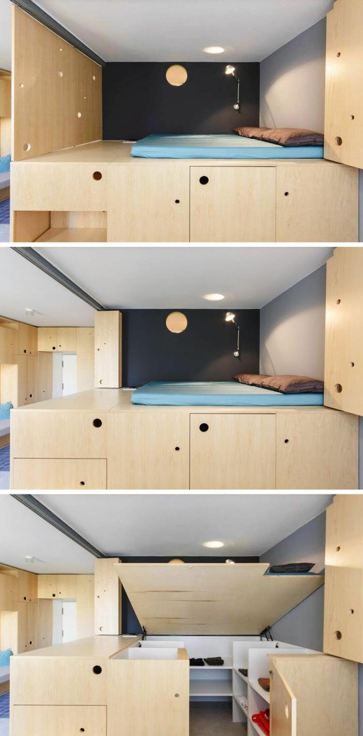 Vik-dörrar-ask trä-sovrum-loft säng-garderob-butik