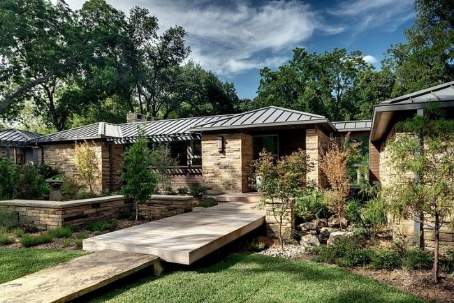 Ranch-Villa Design-Texas modern bostad-Natursten fasad