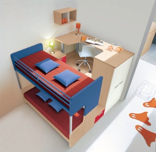 färgglada-barn-rum-möbler-små-sovrum-loft sängar