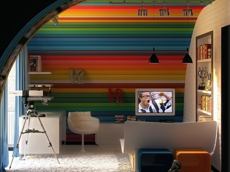 färg vägg design regnbåge vägg färgrik tv teleskopstol
