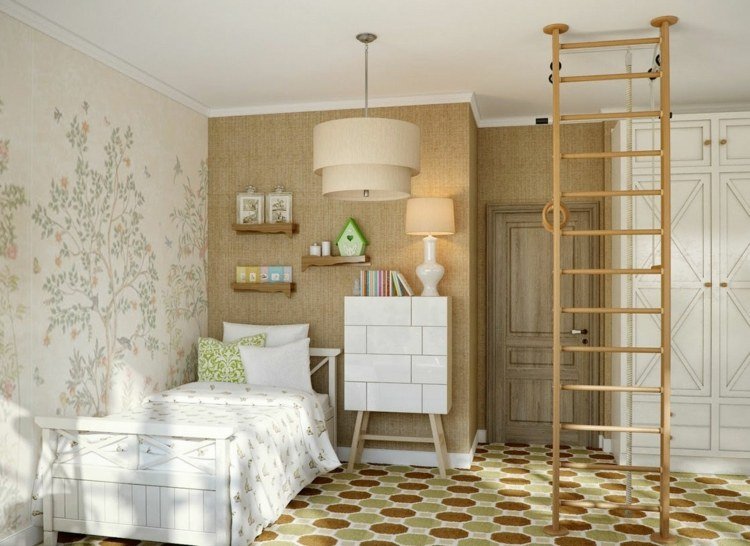 färg vägg design tapet trädmöbler vit beige stege