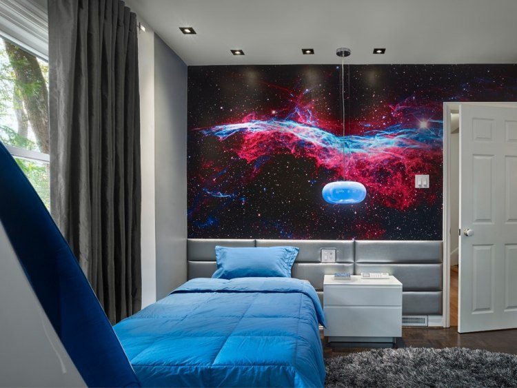 Färg och väggdesign barnrum-pojke-foto vägg-kosmos-motiv