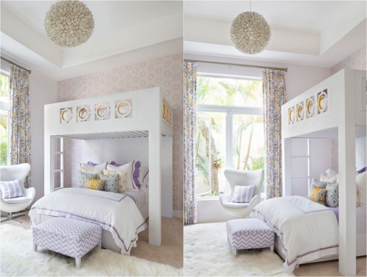 färg-vägg-design-barnrum-loftsäng-lila-gul-kombination