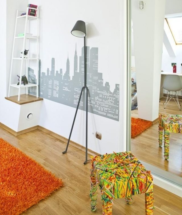 vägg-design-plantskola-vägg-mamma-grå-stad-skyline