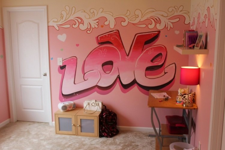 färg och väggdesign graffiti älskar rosa nyanser maedchenzimmer