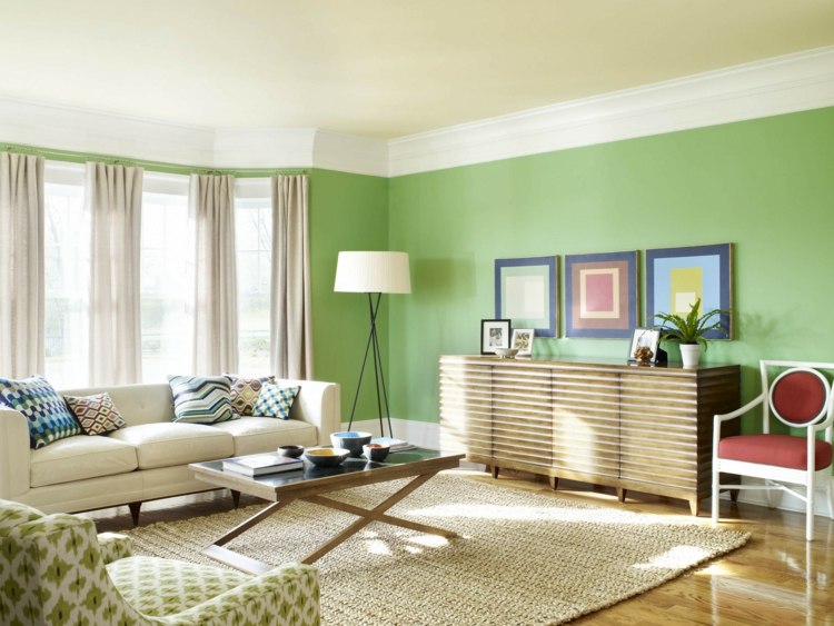 färg till vardagsrummet vägg färg grön modern skänk möbelkomfort