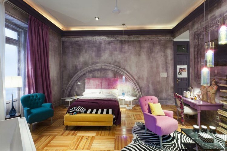 färg-mauve-sovrum-vägg-idé-mix-art-deco
