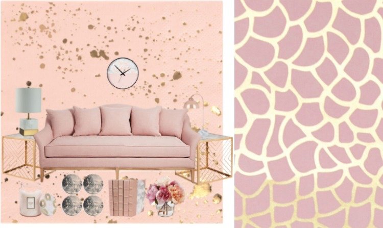 färg-pulver-rosa-vägg-färg-kombinera-guld-ros-koppar-metall