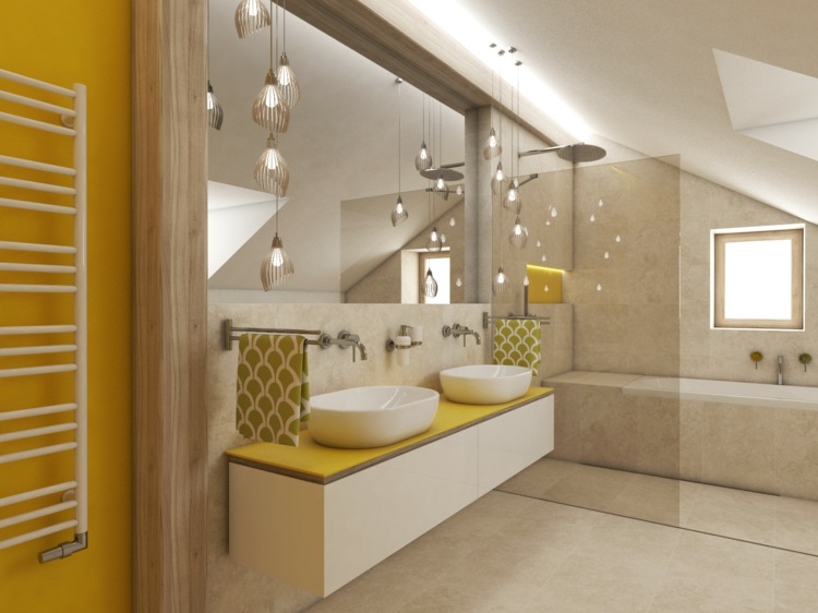 Färger badrum handfat gula fåfänga idéer