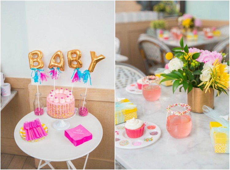 baby shower idéer dekoration mat drycker ballonger blommor