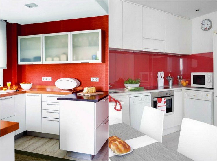 Färgdesign för vita kök röd-vägg-färg-glas-stänkskydd