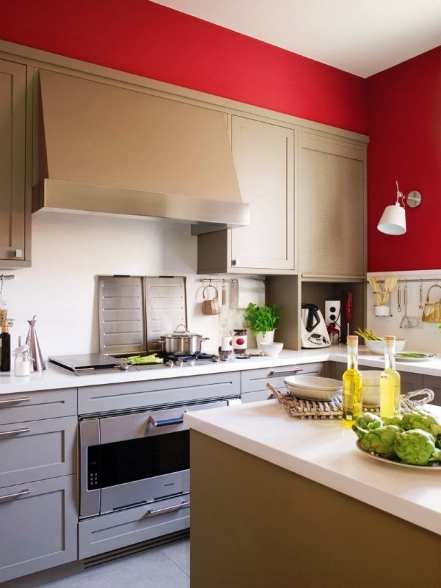 färg-design-kök-idéer-vägg-färg-röd-lantlig husstil