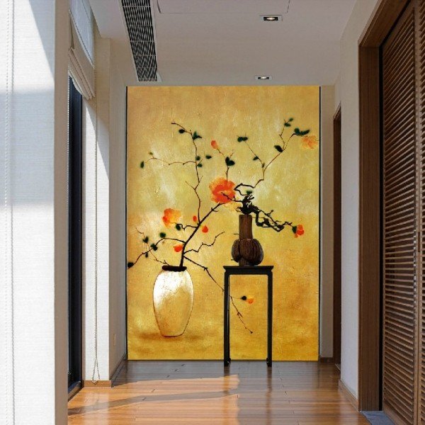 Överdimensionerade-målning-hall-orange-gula-toner-blomma-bilder