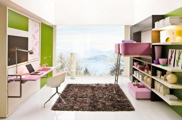 färg-design-barnrum-vägg-färg-grön-hopfällbar säng