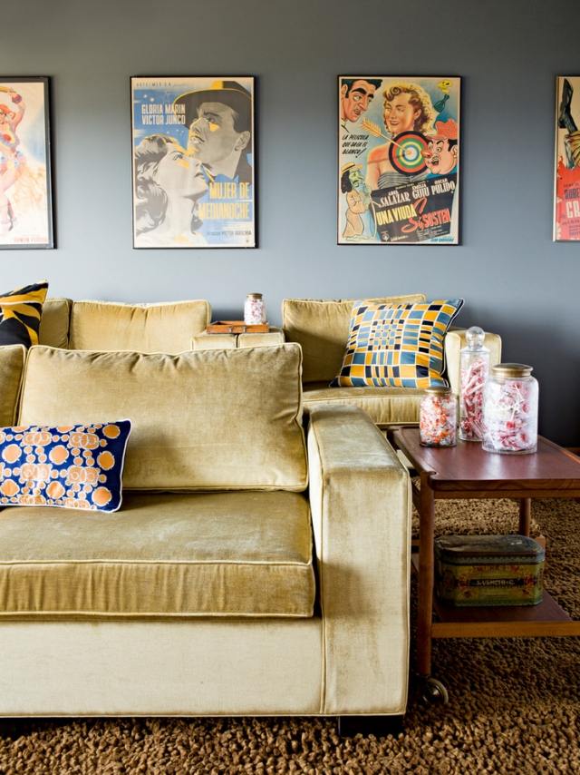 Pop-Art-vardagsrum-färg-guld-anpassningsbar-föränderlig-sammetslen soffa