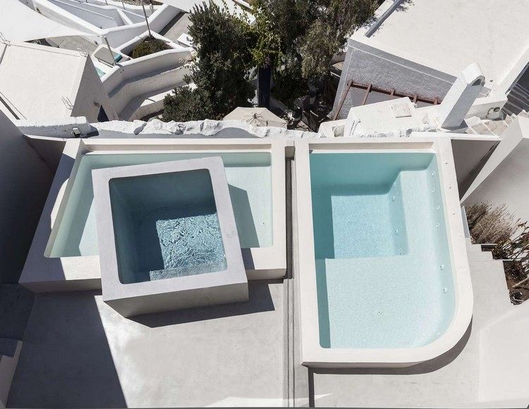 pool design former vit grå fritidshus santorin