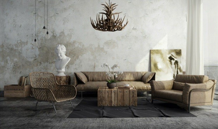 vardagsrum rustik matta grå möbler krona ljusbrun
