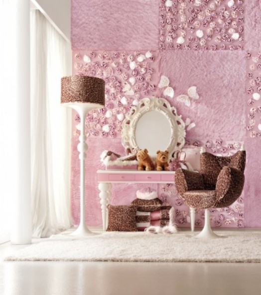 rosa väggdesign barnrum leopard fåtölj