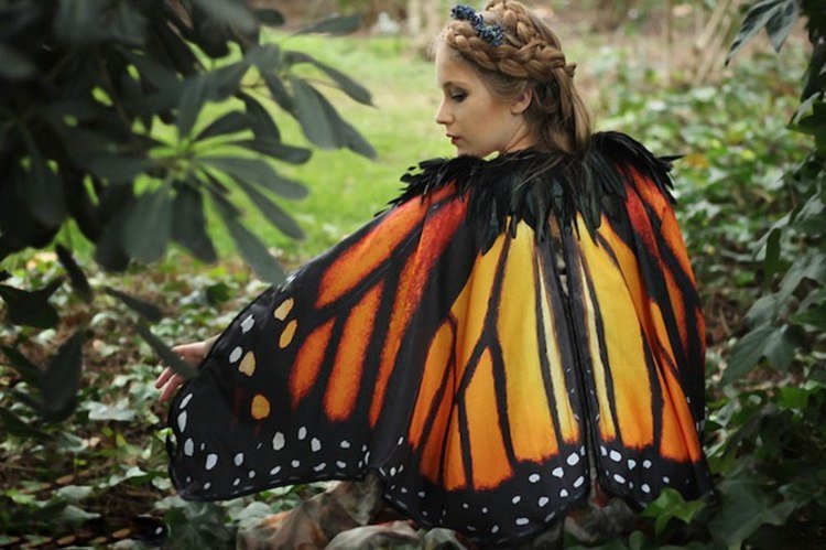 karnevalstillbehör fjäril-orange-svart-monark-fjäril-kvinnor