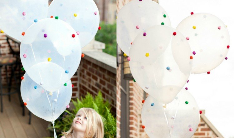 Gör karnevalsdekorationer-klistra på ballonger-barnpomponger