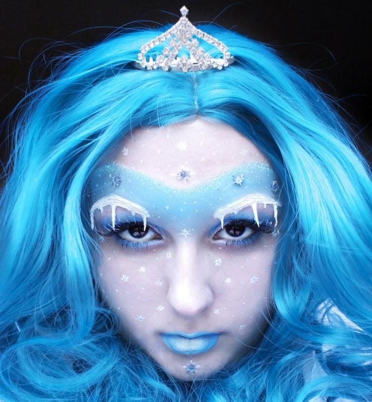 Mardi Gras karneval is drottning idé blå peruk krona snöflingor