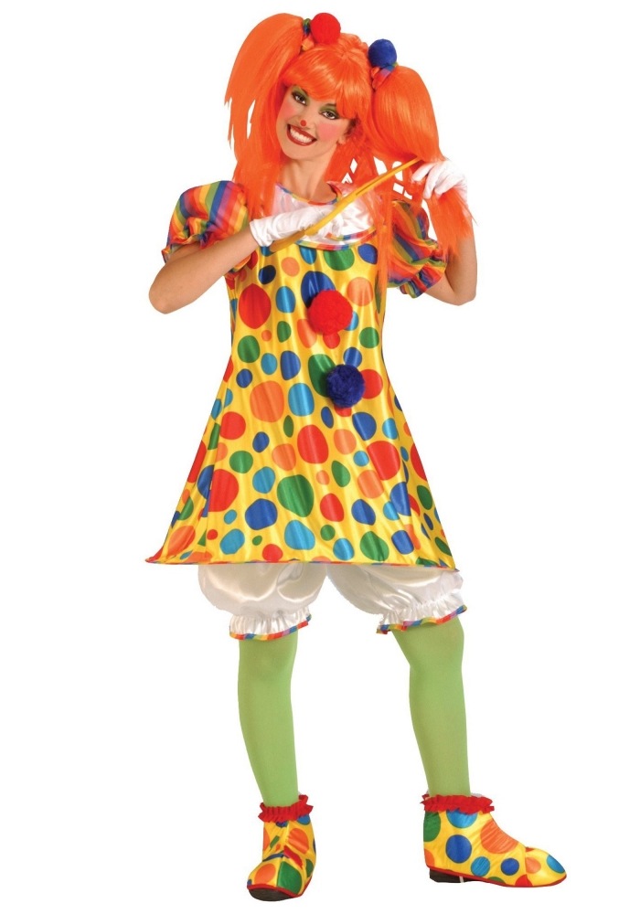 clown-kostym-klassisk-för-kvinnor-prickade-karneval-färgglada-röd-peruk