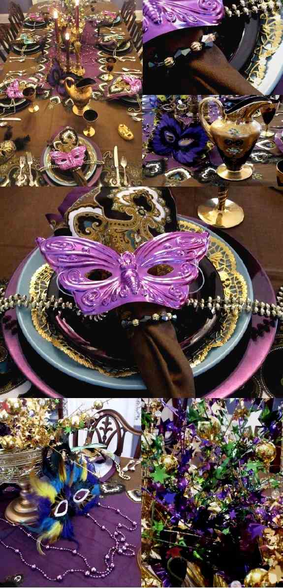 karneval dekoration hem masker bord dekoration idéer lila blå