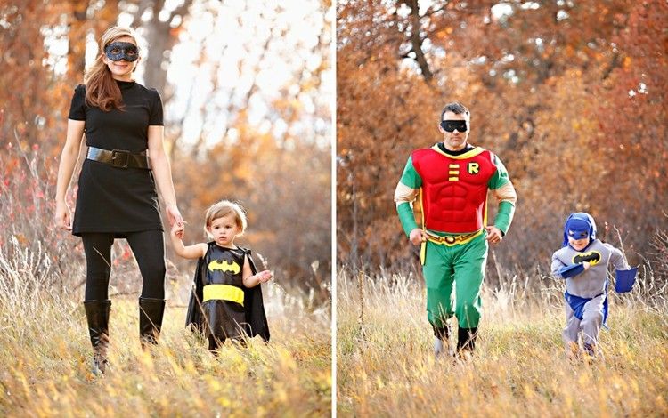 karnevalskostymer 2015 familj-idé-superhjälte-catwoman-batman-robin