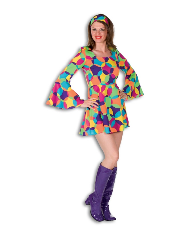 karneval kostymer och tillbehör hippie idé damstövlar lila färgstark klänning