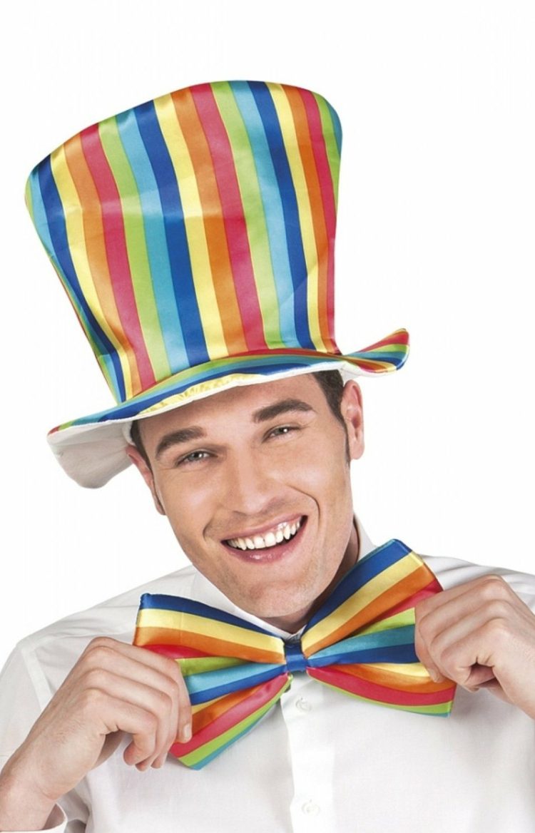 karneval kostymer och tillbehör regnbågsränder hatt fluga clown