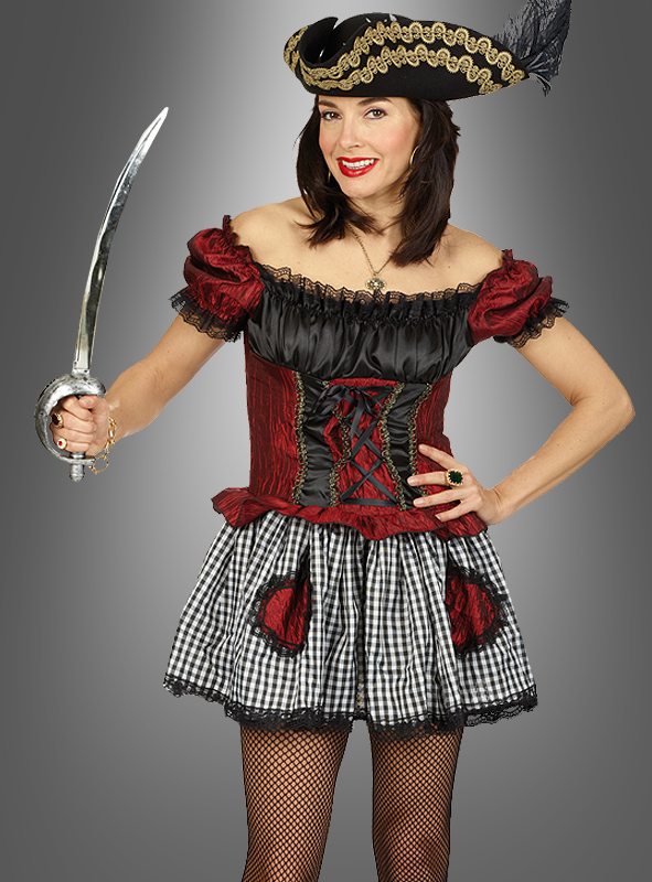 Mardi Gras kostym idéer billig kvinna pirat corsage klänning svart röd