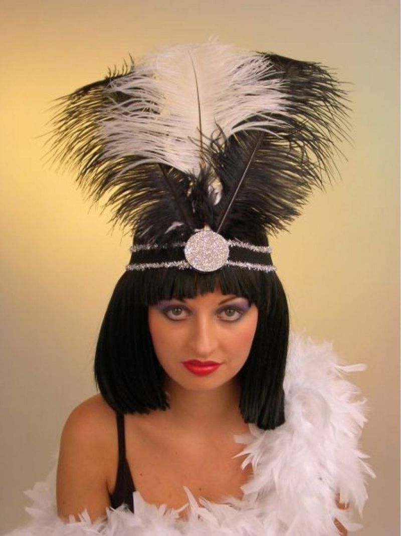 karnevalskostymer och tillbehör charleston bandfjädrar svart och vitt