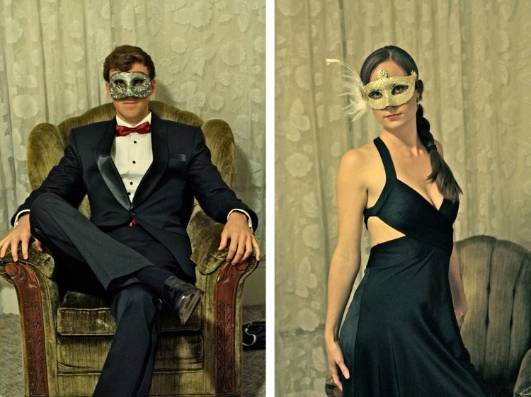 Tinker karnevalsmasker -instruktioner-maskerad-man-kvinna-elegant-outfit