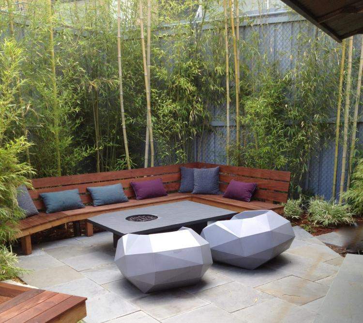 Feng Shui trädgård design modern-möbler-öppen spis-bambu-trä-bänk