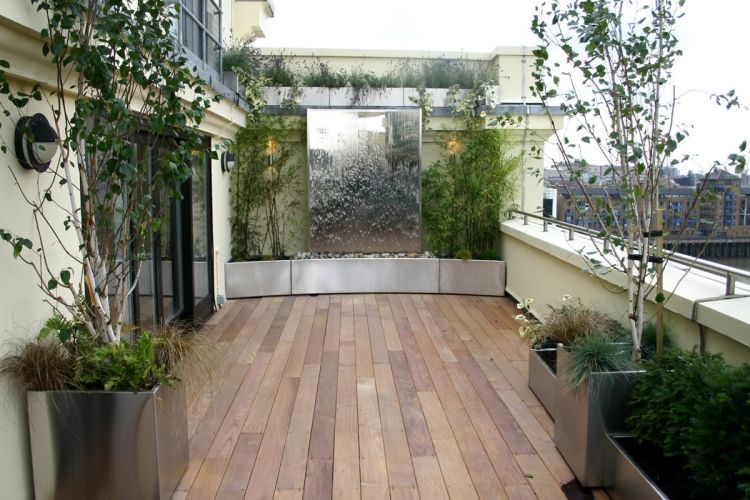feng-shui-trädgård-idéer-spegel-vägg-vatten vägg-bambu-växt-planter