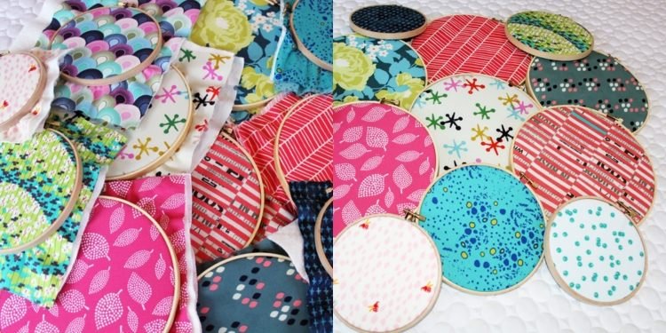 Tinker fönsterdekorationer -färgglada-tyg-broderier-ramar-diy-cirklar