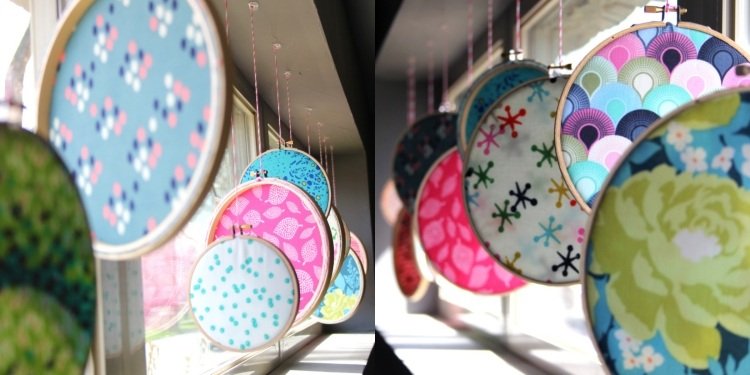 Tinker fönster dekoration -diy-broderi-ram-hängande-färgglada-tyg