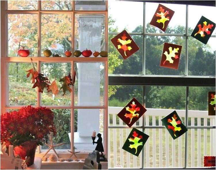 fönster-dekoration-höst-äpple-papper-lönnlöv