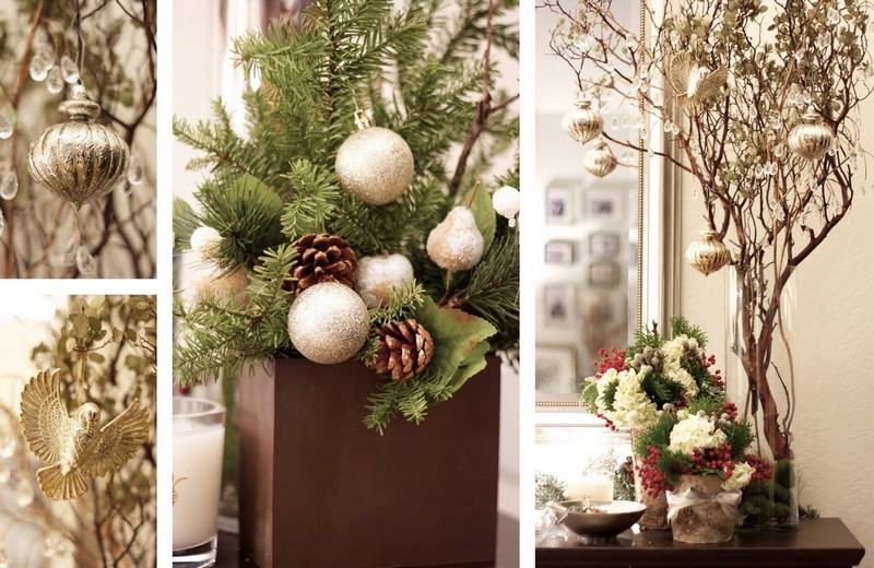 Fönsterdekoration-jul-dekoration-idé-guld-boll-färska-blommor