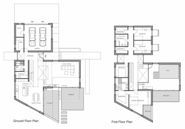 modernt hus planlösning planritning ovan