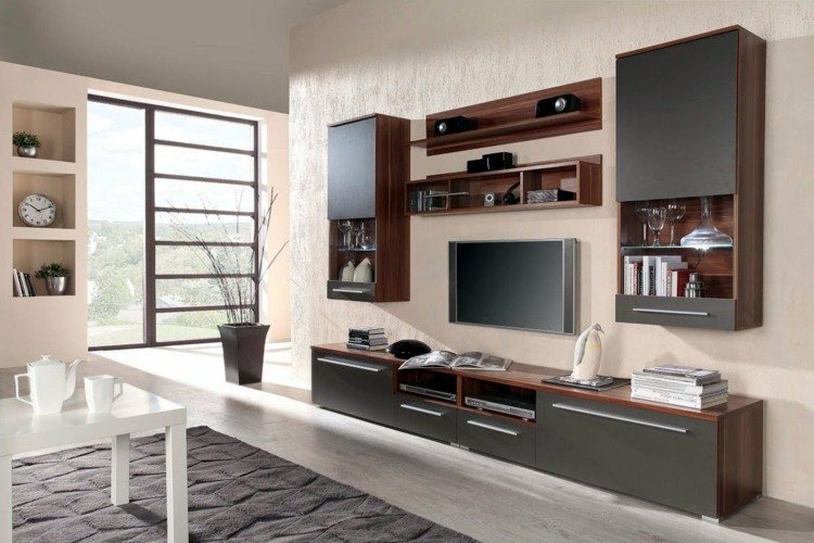 tv-på-vägg-vägg-enhet-idé-grå-brun-modern