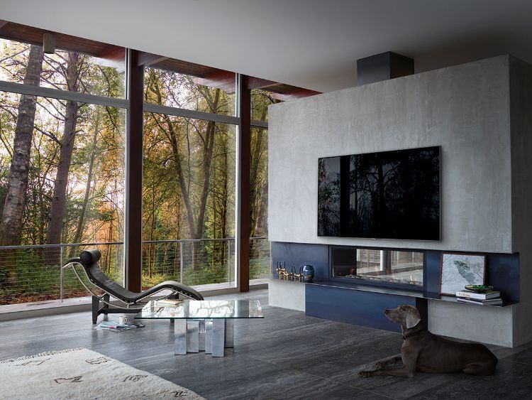 inredningstips tv i mitten av rummet modern skiljevägg betonghundskog