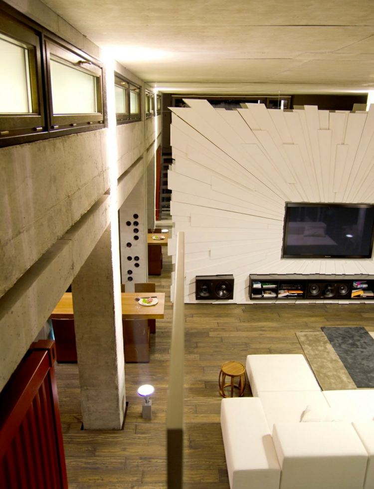 tv-vägg-idéer-loft-design-original-paneler-skärvor-optik
