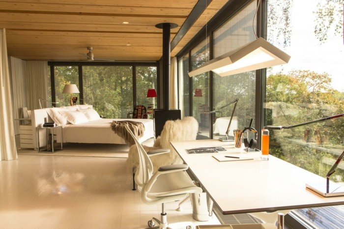 design hus sovrum skrivbord säng fönster