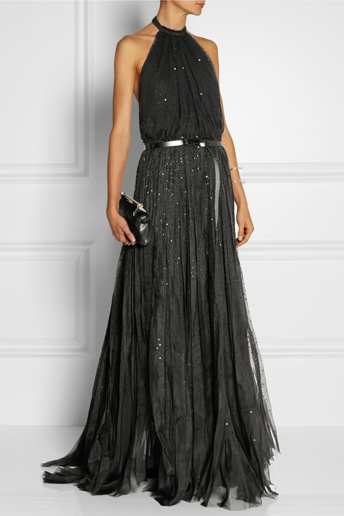 Donna-Karan-utsmyckad-siden-chiffong-siden-organza-hals-aftonklänning-net-a-portör