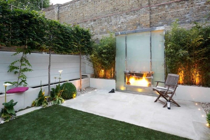 Eldskål-trädgårdspis-rostfritt stål-modern-glas-belysning-konstgräs