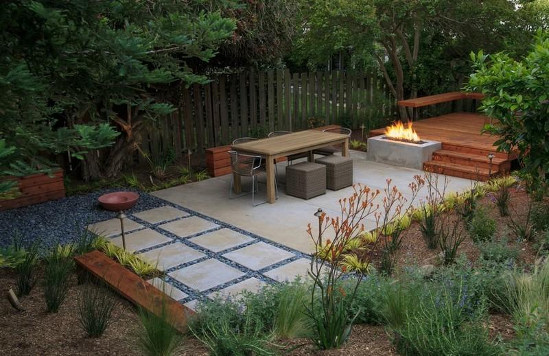 Eldskål-trädgårdspis-betong-modern-terrass-gatstenar-idéer