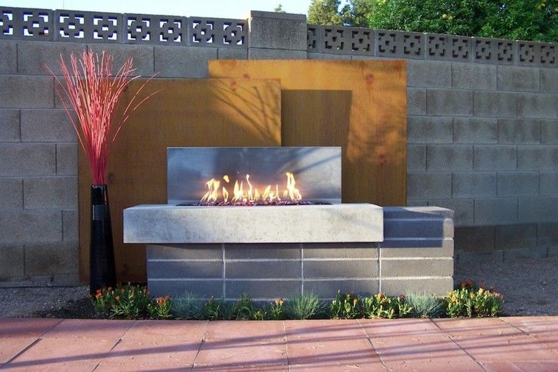 Eldskål-trädgårdspis-cortenstålvägg-betongvägg