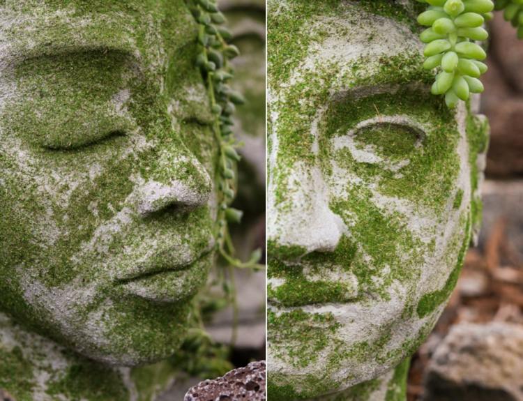 Vackra skulpturer för plantering i ett vittrat utseende